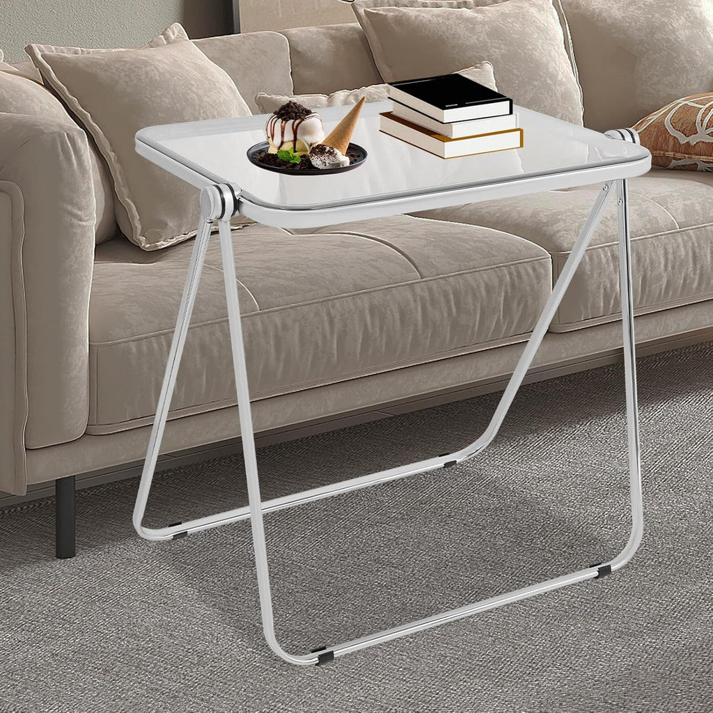 Clear Foldable Side Table - 25x20in Small TV Tray for Snack Dinner on Couch, Folding Table for Home Office Sofa Small Space