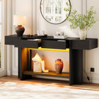 iPormis 70.8" Long Console Table with 2 Drawers and Open Storage, Modern Entryway Table with Colorful LED Lights, Narrow Sofa Table for Living Room, Hallway, Entrance, Behind Couch, Black