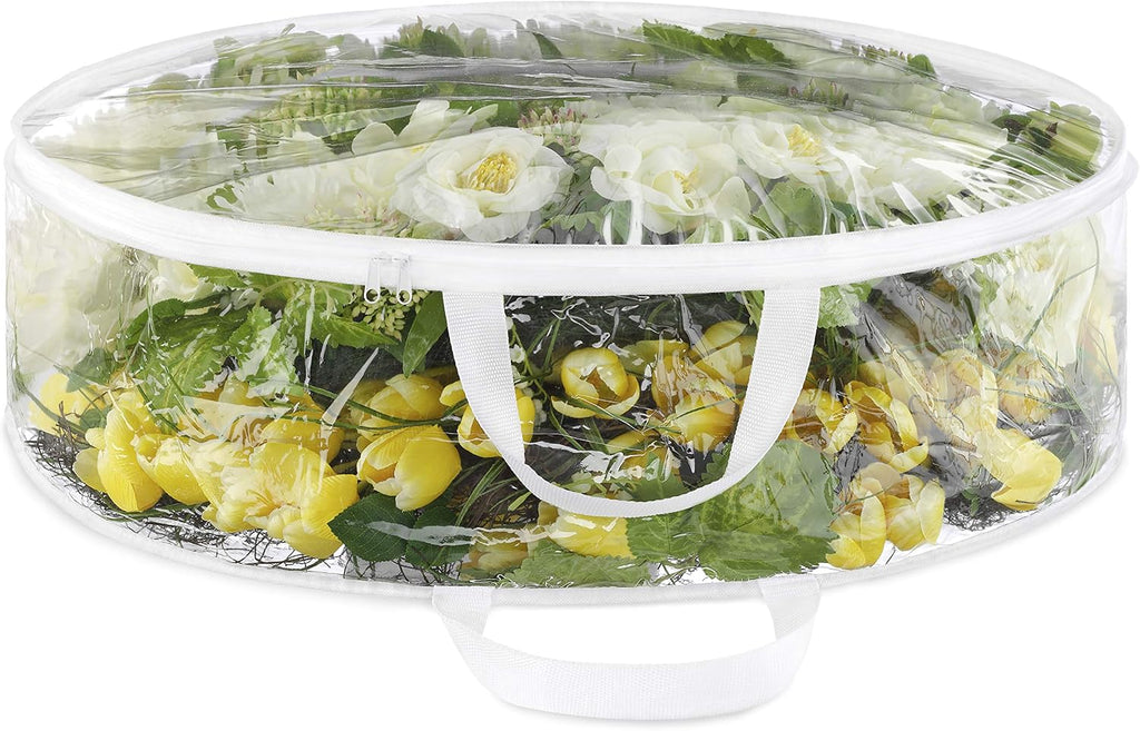 Whitmor Clear Wreath Storage Container with Tear Resistant PE Material, 30" Christmas Storage Bag with Reinforced Handle and Zipper for Artificial Wreath, Garland and Holiday Decor Organization