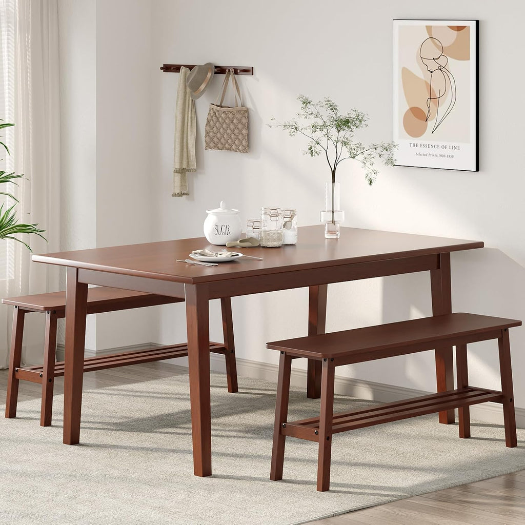 VINGLI Solid Wood Dining Bench 39" Wooden Bench for Entryway, Bedroom, Kitchen & Living Room, with Shoe Rack Storage, Walnut