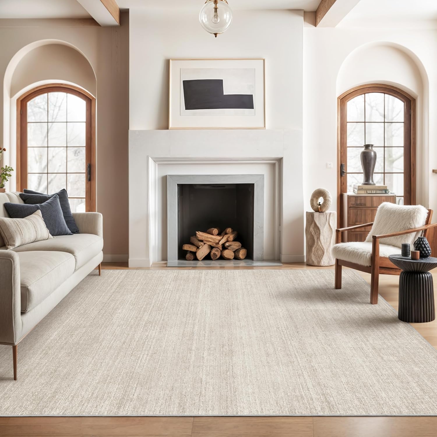 Valenrug Area Rugs 9x12 Living Room - Stain Resistant 9x12 Area Rugs for Living Room, Non Slip Backing Printed Rugs for Bedroom, Folable Machine Washable Rugs (9'x12', Beige)