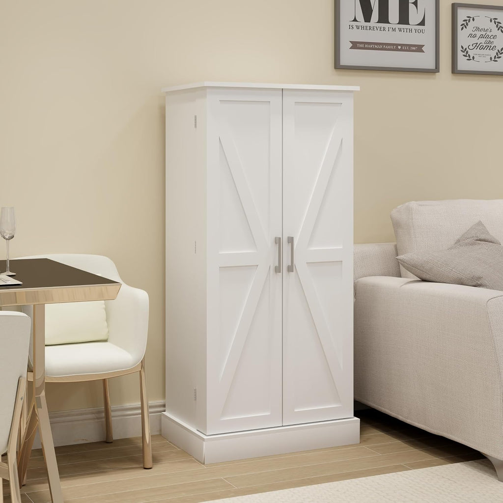 50" LED Kitchen Pantry Storage Cabinet Food Cabinet Freestanding Buffet Cupboards Sideboard with 2 Doors with Racks and Shelves for Small Space in Kitchen, Living Room and Dinning Room