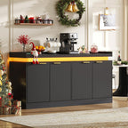 UNIQUITE 63" Sideboard Buffet Cabinet, Kitchen Buffet Cabinet Storage Cabinets with Power Outlets & LED Light, Modern Sideboard Coffee Bar Buffet Cabinets for Kitchen, Dinning, Living Room