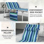 Outsunny Tanning Chair Set of 2 with Face Hole, Side Table, 5-Position Reclining Folding Chaise Lounge Chair Outdoor Lounger Recliner, Carry Straps for Beach Pool Camp, Oxford Fabric, Blue Stripe