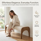 LukeAlon Extra Long Upholstered Bench, 51" Wide Mid-Century Modern Bench with Curved Solid Wood Legs, Comfy Linen Fabric Seat for Bedroom End of Bed, Living Room, Dining Table, Entryway Hallway