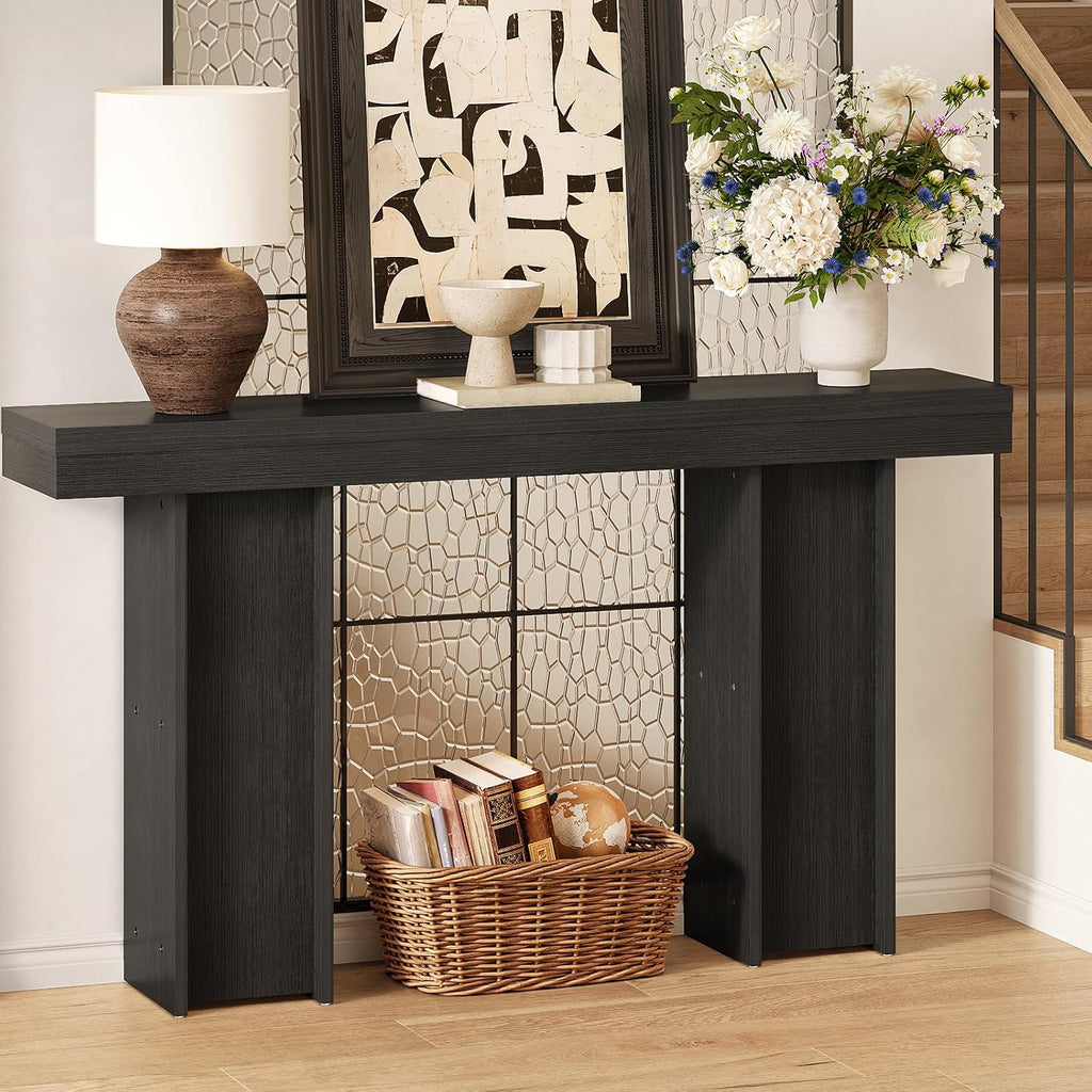 Modern Entryway Table, 55'' Wood Console Table with Storage Couch Table Behind Sofa Black Living Room Table for Entryway Hallway, Foyer