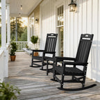 Outdoor Rocking Chair, High Back HDPE Patio Chair, All Weather Rocker Porch Chair, Lawn Chair for Deck, Porch, Backyard, Garden and Indoor, Black