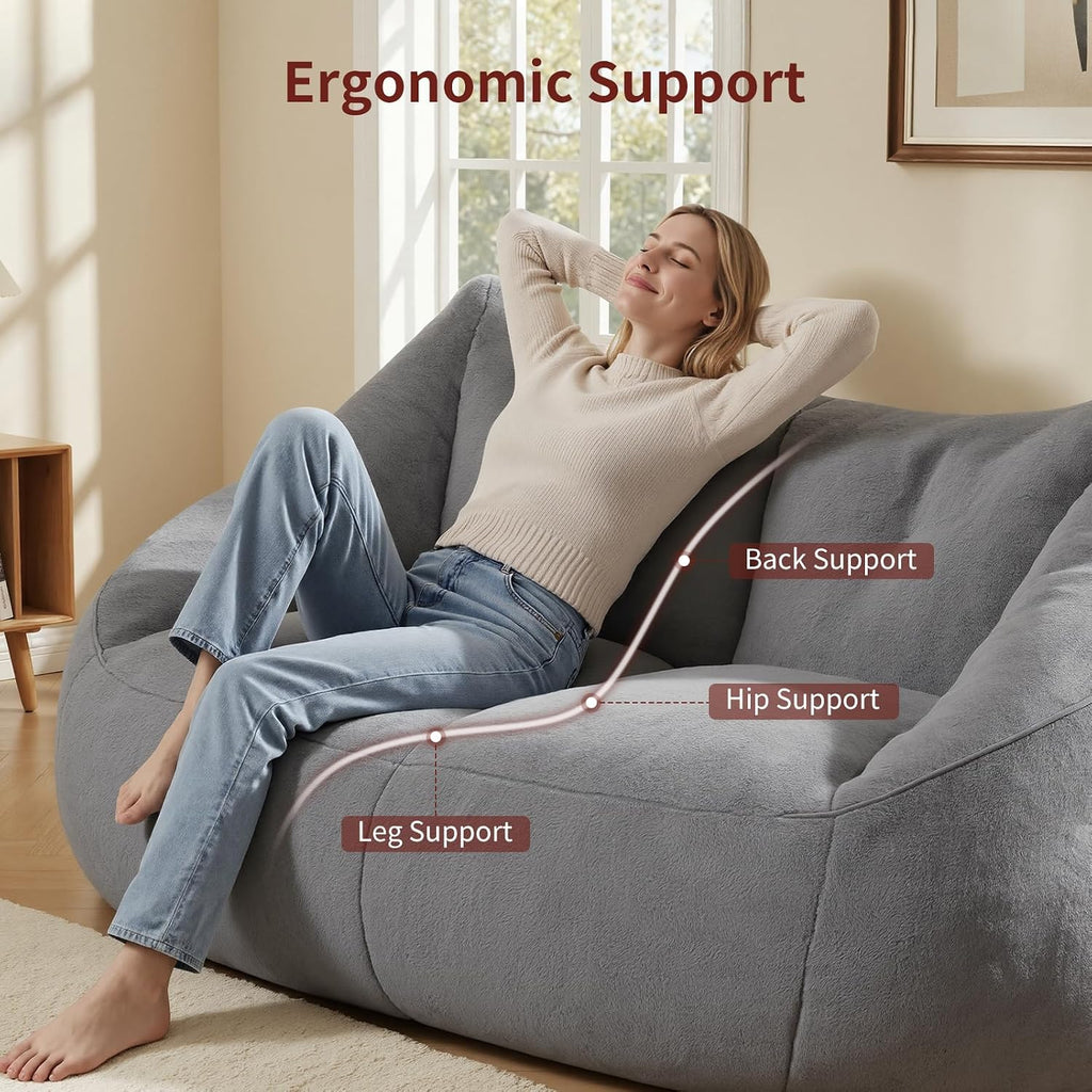 Relefree Oversized Bean Bag Chairs for Adults,Bean Bag Loveseat Sofa,Boneless loveseat for Reading,2 Seater Lazy Sofa for Small Spaces,Mini Small Couches for Living Room,Bedroom,Apartment,Lava Gray