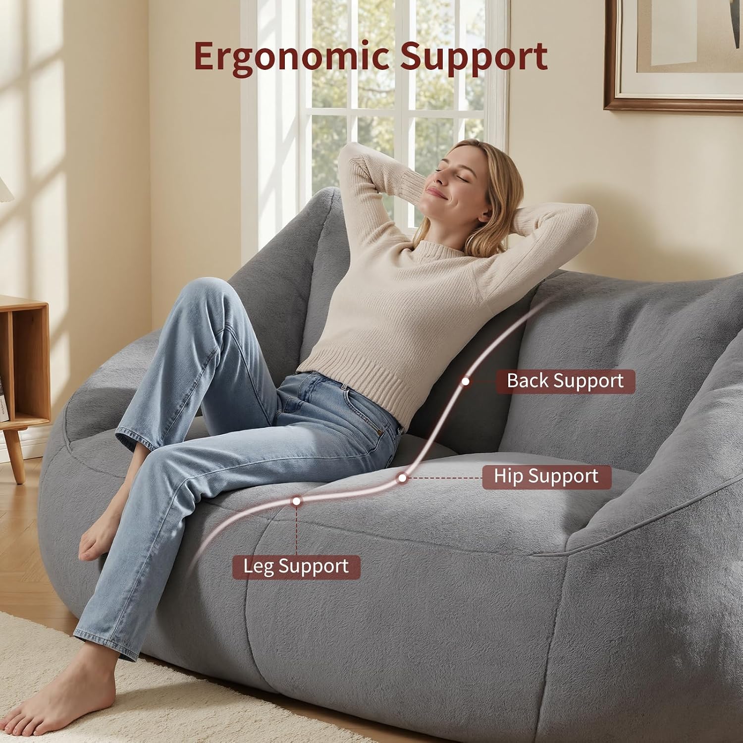 Relefree Oversized Bean Bag Chairs for Adults,Bean Bag Loveseat Sofa,Boneless loveseat for Reading,2 Seater Lazy Sofa for Small Spaces,Mini Small Couches for Living Room,Bedroom,Apartment,Lava Gray