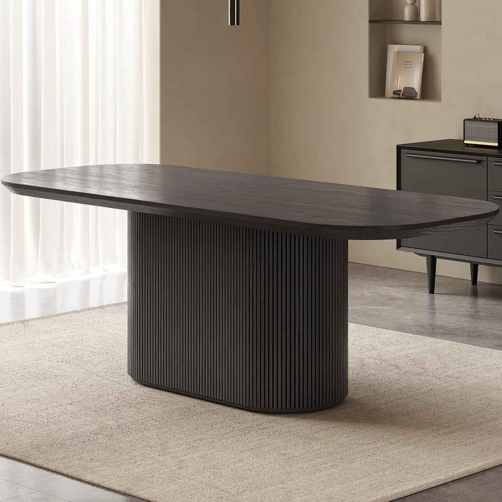 86" Oval Dining Table, Modern Black Kitchen Table, Luxury Rectangular Round Edge Dinner Table, Dining Table for Kitchen, Living Room