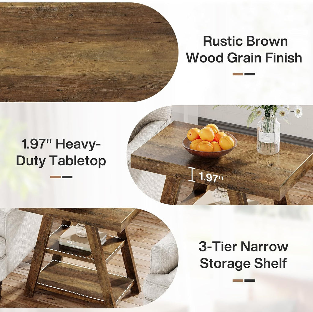 Tribesigns Farmhouse End Table, 3-Tier Wooden Sofa Side Table with Trapezoid Legs, Rustic Side Table for Couch, Vintage Bedside Nightstand for Bedroom, Living Room, Small Spaces, Rustic Brown