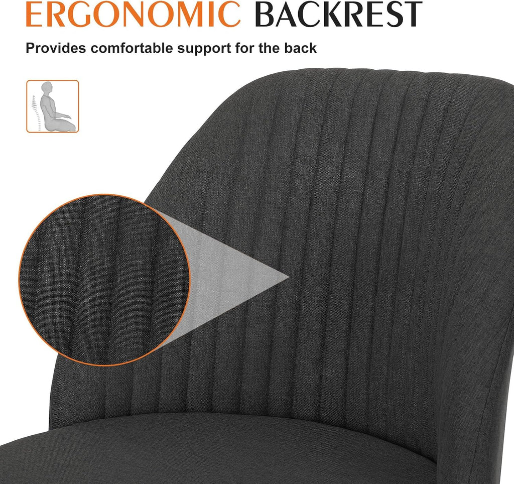 Sweetcrispy Armless Vanity Chair, Cute Comfy Home Office Desk Chair with Wheels, Modern Upholstered Task Computer Seat for Bedroom, Study, Makeup Vanity, Height Adjustable & Swivel, Deep Gray