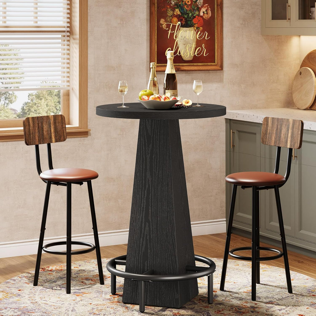 Tribesigns Bar Table, 37.4" High Round Pub Table for Small Bars, Dining Room, Kitchen, Black (Only Table)