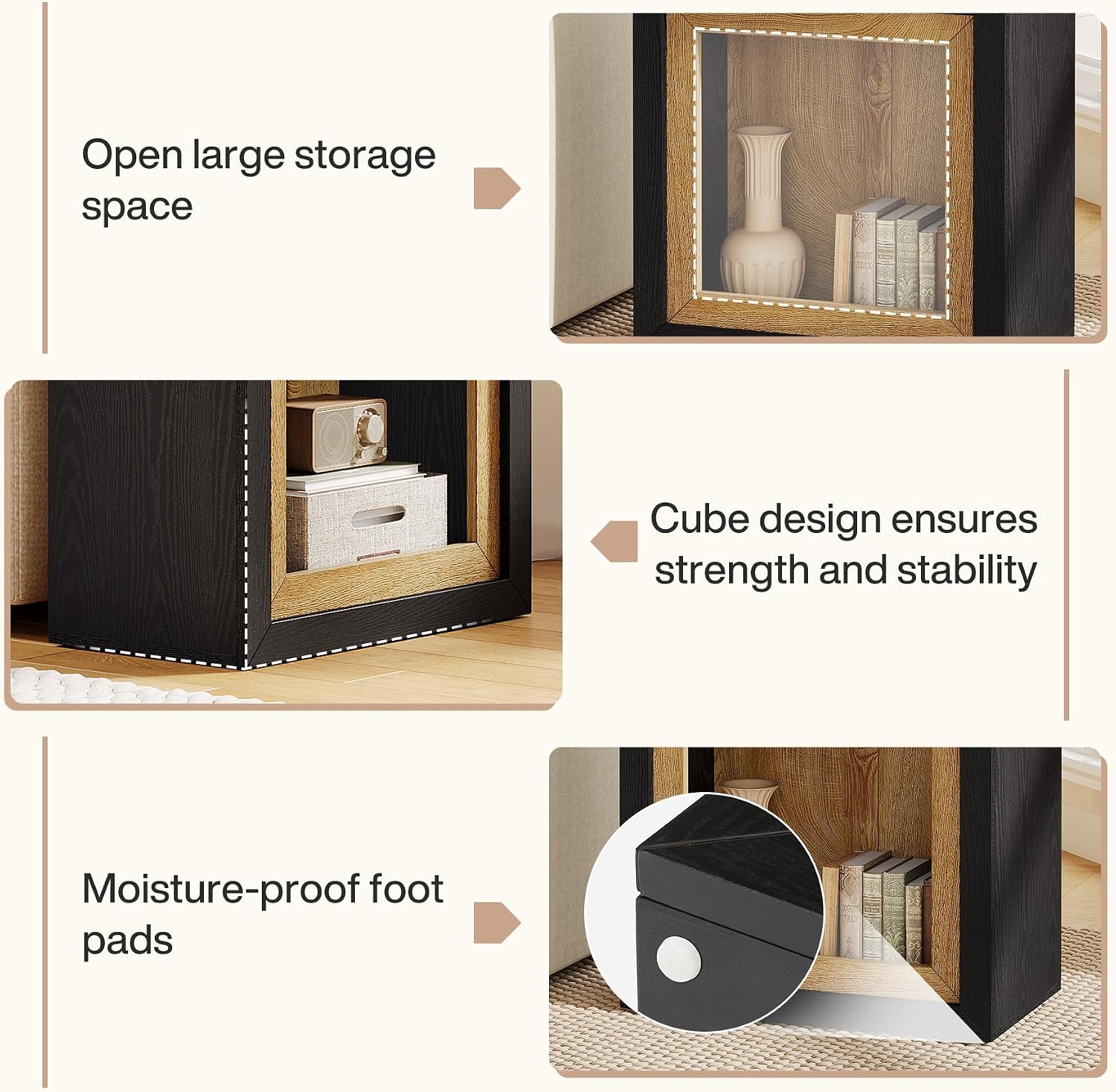 Tribesigns Modern End Table with Frame-Inspired Design, Rustic Wood Cube Rectangle Side Table with Large Storage Shelf, Industrial Sofa Couch Tables Accent for Living Room, Entrance