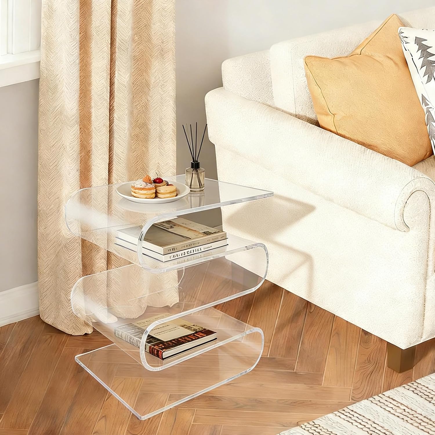 Side Table, S Shape Side Table, Creative Nightstand for Bedroom, Living Room, Hotel Decoration (Clear)