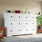 White 8 Drawer Dresser for Bedroom with Power Outlets Wide Chest of Drawers with Smooth Guide Rail Modern Wooden Dressers with Metal Handle Large for Bedroom Living Room Hallway Closet