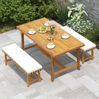 Tangkula Acacia Wood Outdoor Bench with Padded Cushion, 48" Long Dining Bench with Washable Zippered Cover, Backless Wooden Entryway Bench, Garden Poolside Porch Balcony Deck Indoor Furniture (1)
