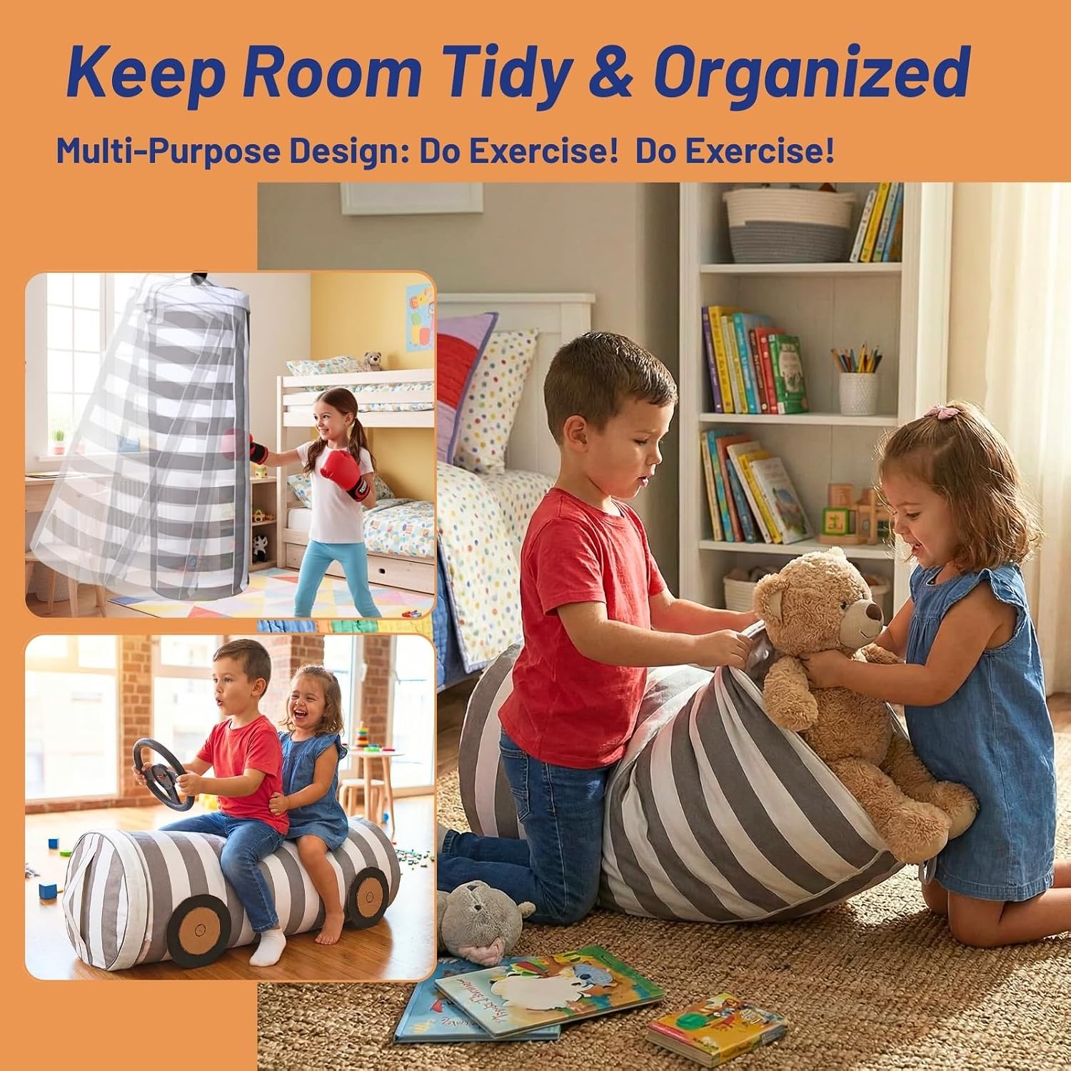 Stuffed Animal Storage Bean Bag Cover for Kids – Multi-Functional Toy Organizer & Comfy Storage Bean Bag Chair– Perfect Toy Storage Solution for Playroom & Bedroom – Ideal Gift for Kids