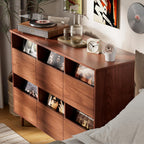 BROTTAR 47.2" Large Record Player Stand, 7“/10"/12" Vinyl Record Storage Cabinet, Mid Century Turntable Stand, Vinyl Record Holder, Media Cabinet with DVD Drawers for Living Room, Music Corner, Brown