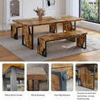HIPIHOM 70.8" Wooden Dining Table with 2 Benches, Modern Kitchen Table and Chairs Set for 4-6 Person, Thickened MDF Wooden Table with Dining Bench for Living Dining Room, Kitchen, Office