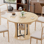 AwayHome 43.3''-59'' Extendable Round Dining Table for 4-8, Modern Kitchen Expandable Dining Table with Storage, Space Saving Circle Oval Kitchen Table with Leaf for Dining Room Living Room