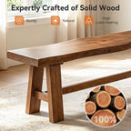 63" Long Solid Wood Dining Bench, Farmhouse Entryway Bench with Angled Legs for Dining Room, Kitchen, Entryway, Rustic Brown
