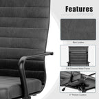 Okeysen Genuine Leather Office Chair, Mid-Century Modern Real Leather Conference Room Chairs, Ergonomic Executive Ribbed Height Adjustable Swivel Rolling Desk Chair for Home Office.