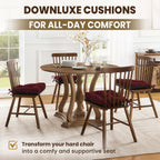 downluxe Indoor Chair Cushions for Dining Chairs, Tufted Overstuffed Textured Kitchen Chair Pads with Ties and Non-Slip Backing, 15.5" x 15.5" x 4", Burgundy, 6 Pack