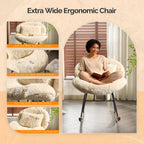 VINGLI 25.6" Extra Wide Criss Cross Nursery Rocking Chair,Cute Curved 115° Reclining Armless Glider,Plush Small Rocker w/Pillow & Solid Wood for Indoor,Bedroom, Living Room,Fluffy Fleece,Sandy Beige