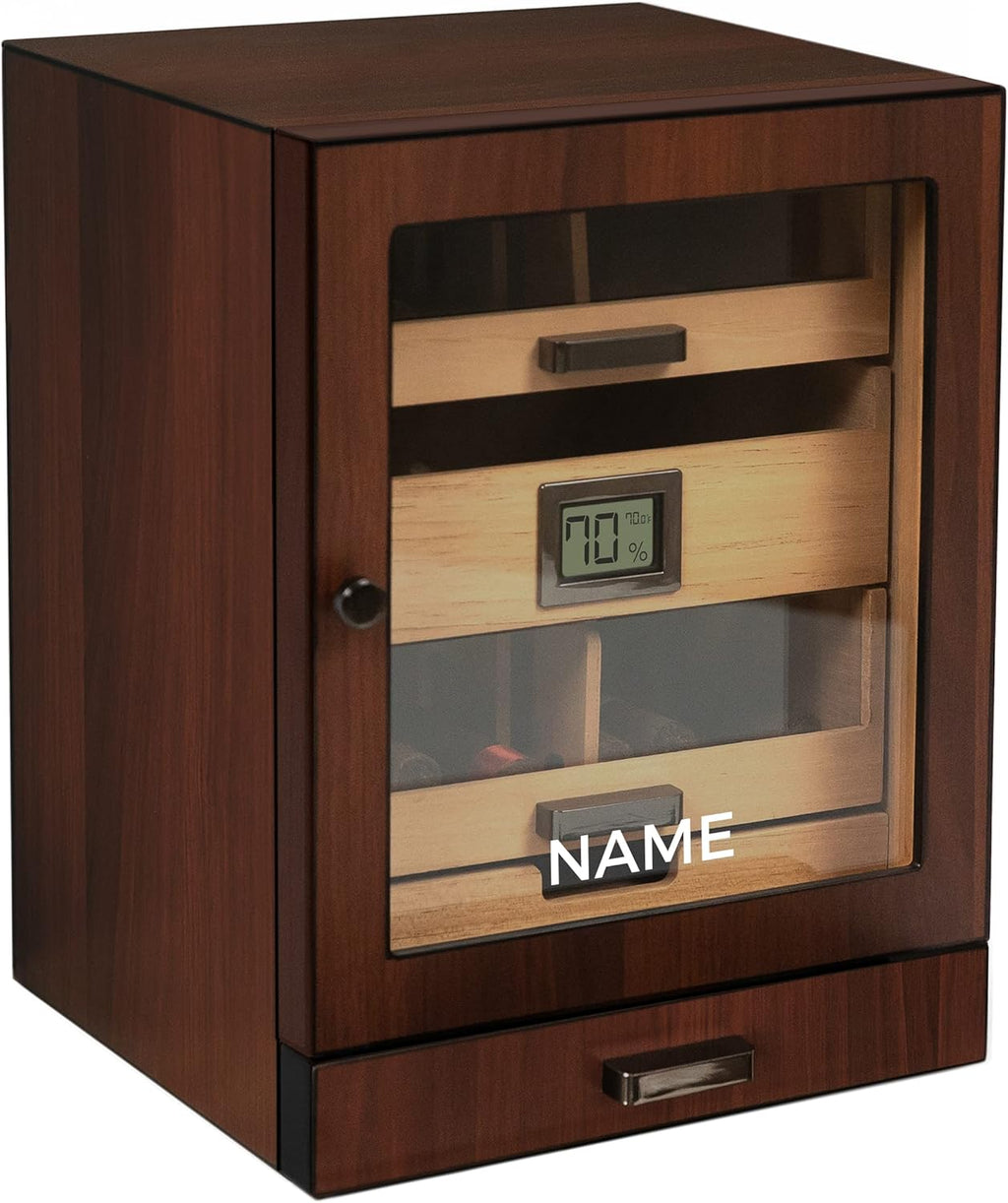 CASE ELEGANCE Monogrammed Luca Cabinet Humidor with Thick Cedar, Easy humidification System, Accurate Digital Hygrometer - Brown