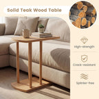 Giantex C-Shaped Teak Wood Side Table, Set of 2 Narrow 2-Tier Couch Tables that Slide Under w/Thickened Top & Sturdy Base, Wooden Sofa End TV Tray Bedside Table for Small Spaces Living Room Bedroom