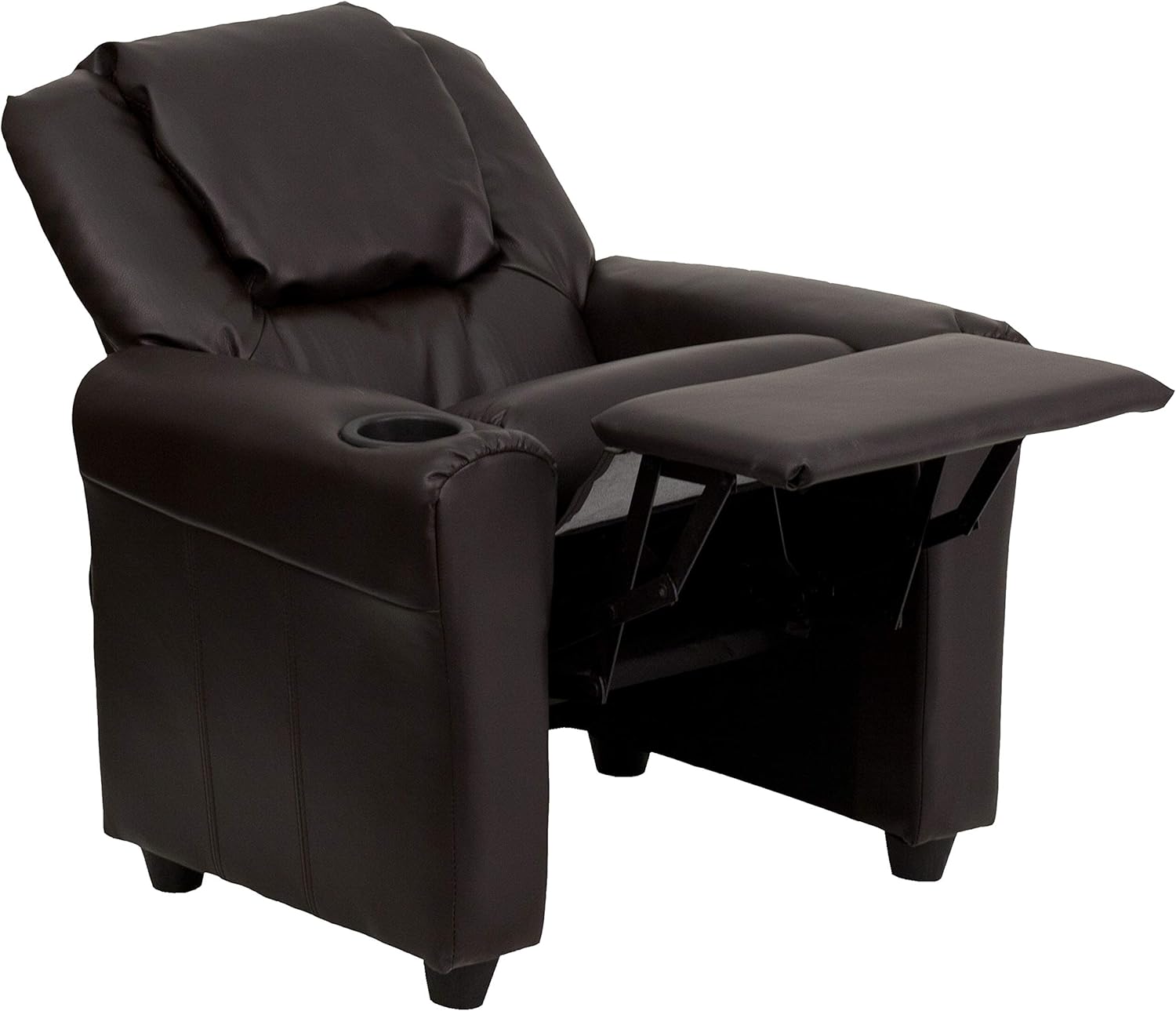 Flash Furniture Vana LeatherSoft Kids Recliner with Cup Holder, Headrest, and Safety Recline, Contemporary Reclining Chair for Kids, Supports up to 90 lbs., Brown