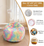 XeGe Kids Fluffy Faux Fur Bean Bag Chair Cover (No Filler), Soft Furry Stuffed Animal Storage Bean Bag Cover for Plush Toys, Shaggy Fuzzy Beanbag for Kids Teens Girls Children, Anti-Slip, Rainbow