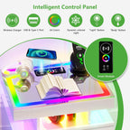 HNEBC Night Stand Set 2 with Wireless Charging Station& Remote Lights,White | LED Nightstand with Tempered Glass Top, RGB Dynamic motion sensor Lighting, Higt-Gloss, 2 Drawers for Bedroom,Living Room