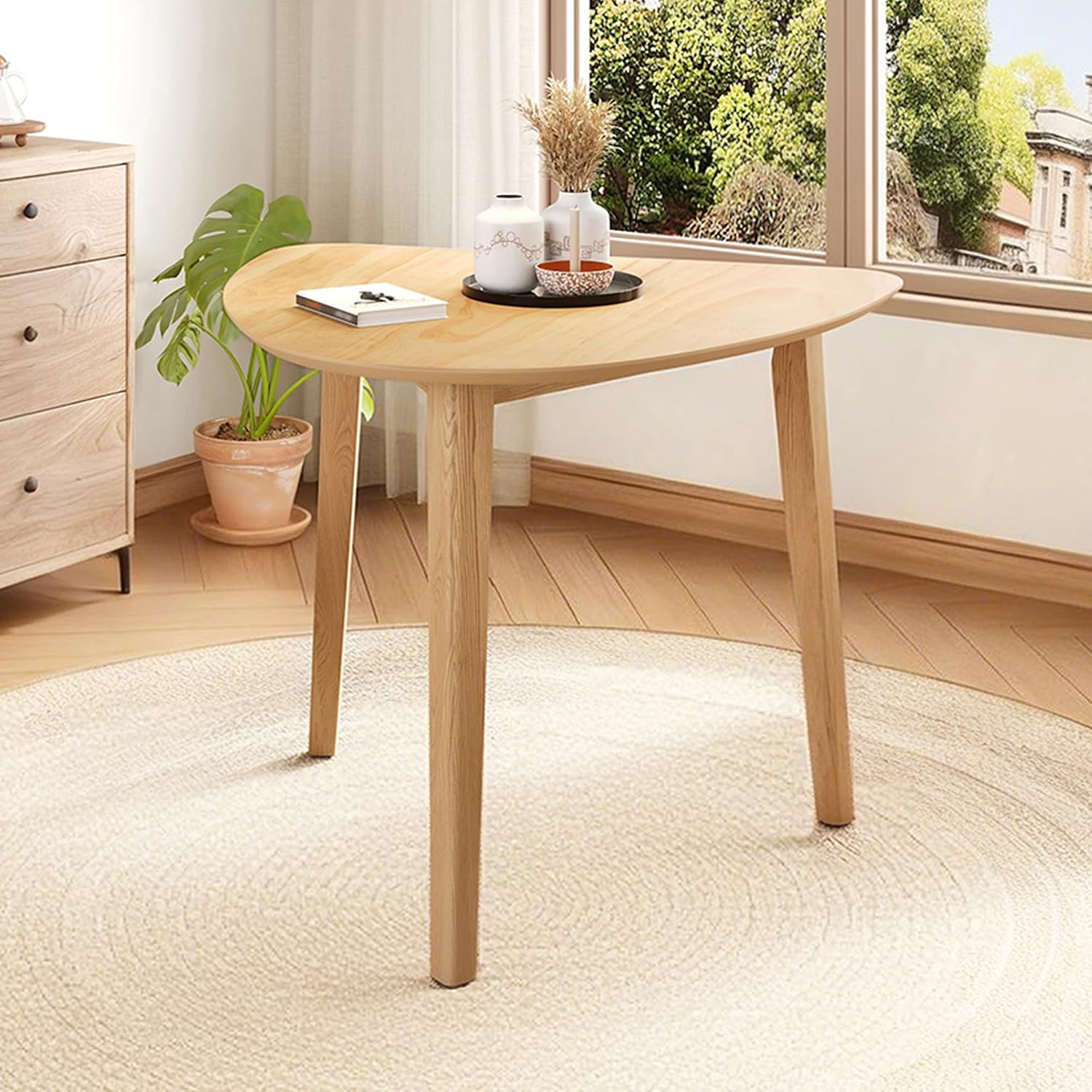 Triangular Wood Table - 35.91" Modern Space-Saving Geometric Side Table for Living Room, Bedroom, Kitchen, Natural Finish for Living Room, Small Space, Natural