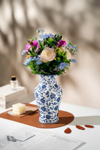 Blue and White Porcelain Décor, Blue and White Vase, Blue Vase, Chinoiserie Vase, Blue and White Ginger Jar Vase for Home Decor,Flower Vase,11" H