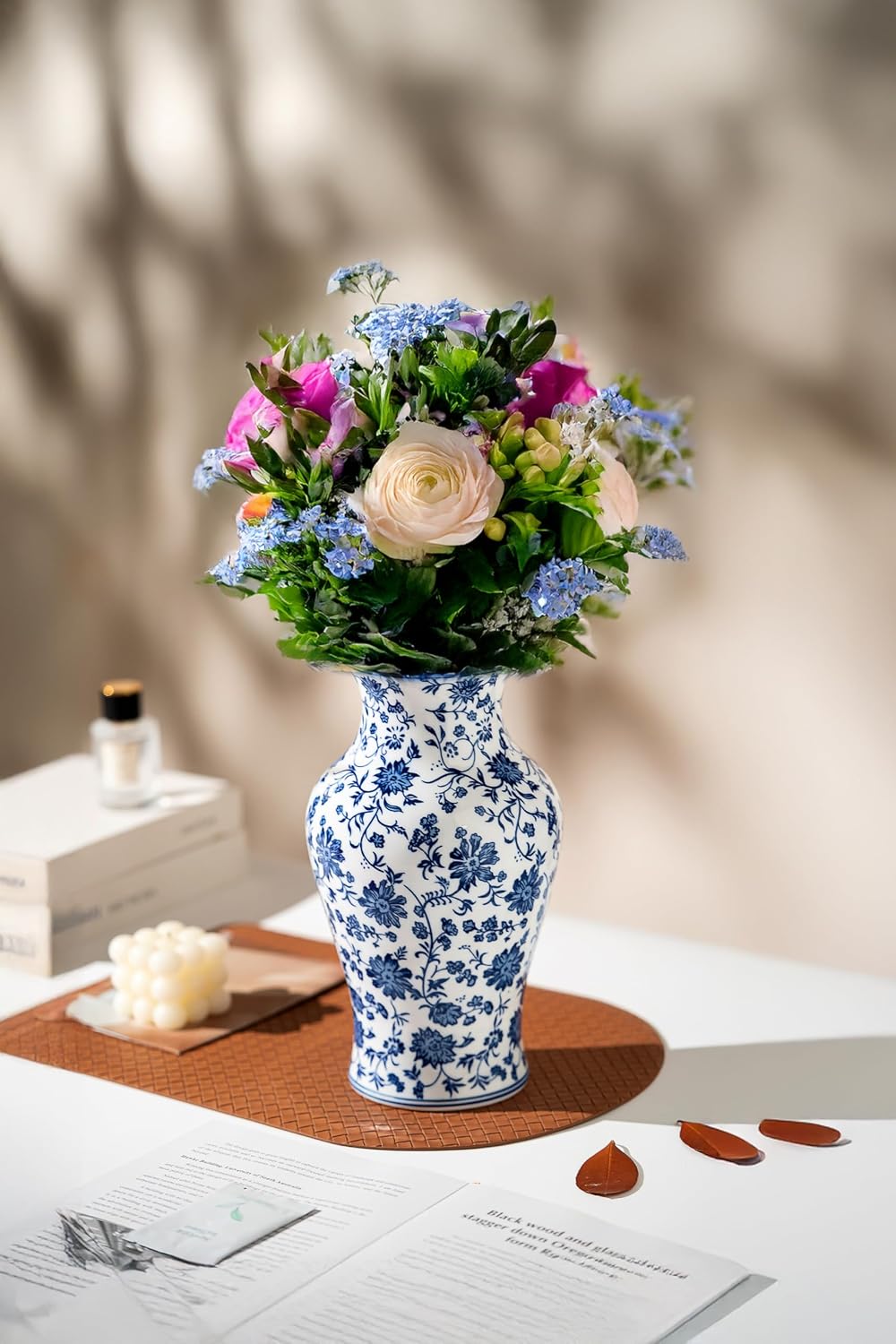 Blue and White Porcelain Décor, Blue and White Vase, Blue Vase, Chinoiserie Vase, Blue and White Ginger Jar Vase for Home Decor,Flower Vase,11" H