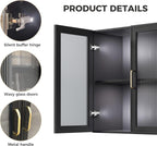 24”W Wall Cabinet with Acrylic Glass Doors Set of 2, Kitchen Wall Cabinets with Adjustable Shelf, Laundry Room Wall Mounted Cabinet, Bathroom Wall Cabinet with Light(Black)