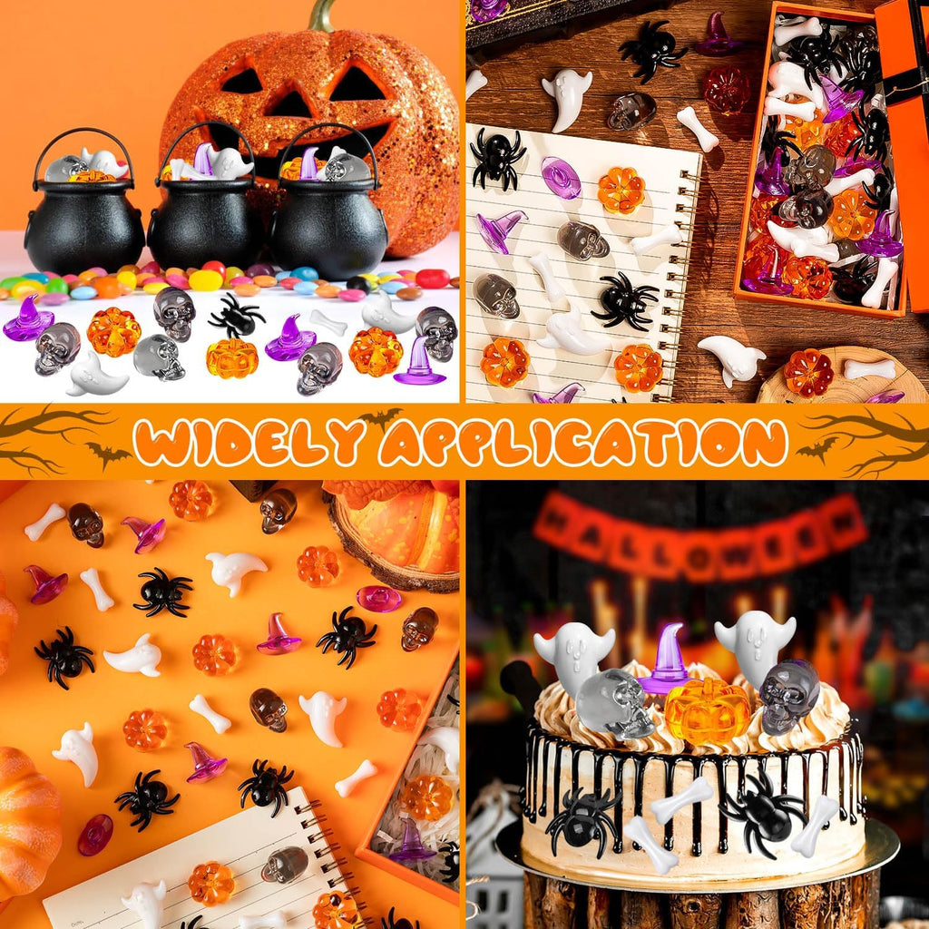 110 Pcs Halloween Vase Filler, Mini Acrylic Pumpkin Ghost Skull Spider Witch Hats Gems for Centerpieces Table Decorations, Halloween Sensory Bin Filler for DIY Crafts