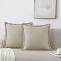 NordECO HOME Set of 2 Farmhouse Throw Pillow Covers - Burlap Linen Trimmed Tailored Edges Decorative Cushion Covers for Bed Home Decoration (Oatmeal/Linen Band, 2 Pieces, 20" x20")