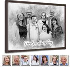 Custom Pencil Drawing from Photos – Charcoal Style Portrait – Merge Family Photos, Add Passed Loved One – Memorial Gift with Angel Wings – Personalized Canvas from Picture – In Memory of Mom