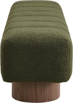 Merax 64" Upholstered Boucle Dining Bench Entryway End of Bed Ottoman Bench for Living Room Bedroom Dining Room, Wood Leg, Bear 300 LBS, No-Assembly (Green)