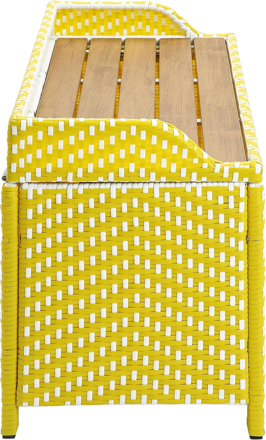 Greemotion Azur Beach Aluminum and All-Weather Wicker 41 in. Wide Storage Bench for Garden, Backyard, Patio, Pool Area, Porch, Yellow and White