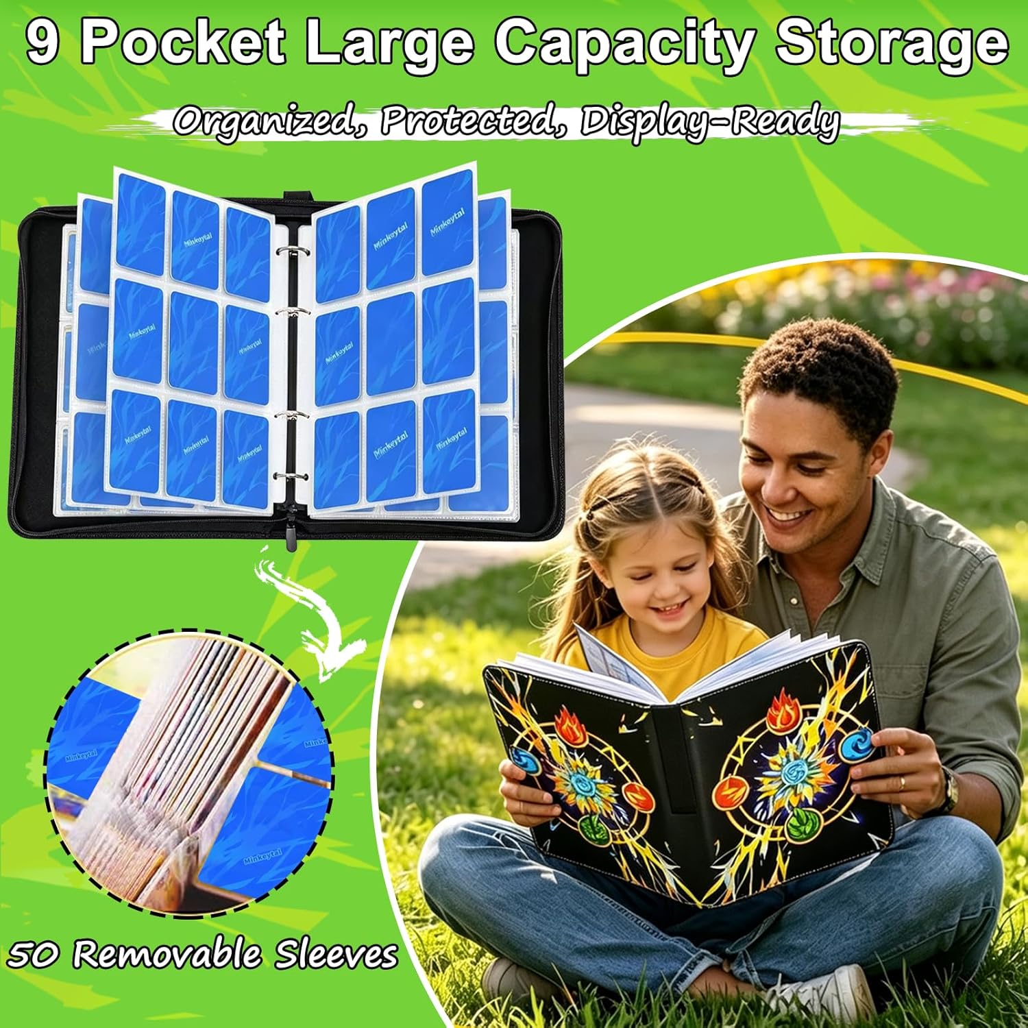 Card Binder for Cards, 9-Pocket Trading Card Binder with 50 Removable Sleeves Fits 900 Cards, Great Creative Design Card Collection Binder Album Gift for Boys Girls Aged 4 to 16 (900 Pockets)