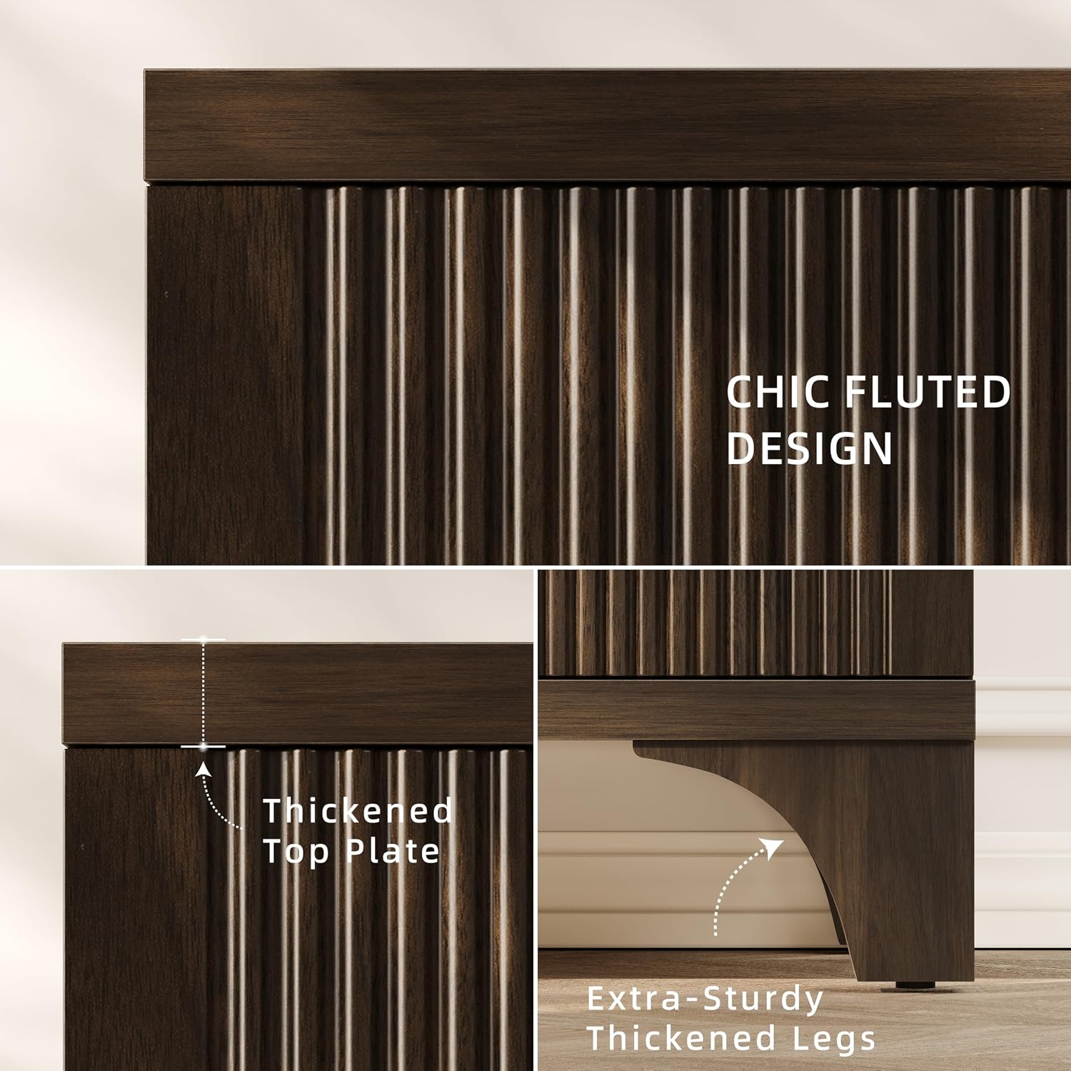Mid Century Modern Fluted Buffet Cabinet with Storage, Accent Sideboard and Credenza Storage Cabinet with Doors, Wood Coffee Bar Console for Kitchen, Living Room (Walnut Brown, 47" 2-Door)