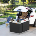 VINGLI Portable Bar Table, 3-Tier Shelves, Mobile Bar Table for Events, Party, Camping, Picnic, Tradeshow, Indoor with Black Skirt, 39 "L x 34" H