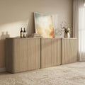 Fluted 2 Doors Sideboard Cabinet with Storage, 34" Wooden Credenza with Shelves, Faux Marble-Top Coffee Bar Console, Modern Buffet Cabinet for Dining, Kitchen, Living Room, Entryway, Natural Oak, 3pcs
