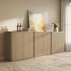 Fluted 2 Doors Sideboard Cabinet with Storage, 34" Wooden Credenza with Shelves, Faux Marble-Top Coffee Bar Console, Modern Buffet Cabinet for Dining, Kitchen, Living Room, Entryway, Natural Oak, 3pcs