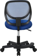 Amazon Basics Kids Adjustable Height Mesh Low-Back Swivel Desk Chair with Footrest, Rolling Study Chair, Armless, Blue