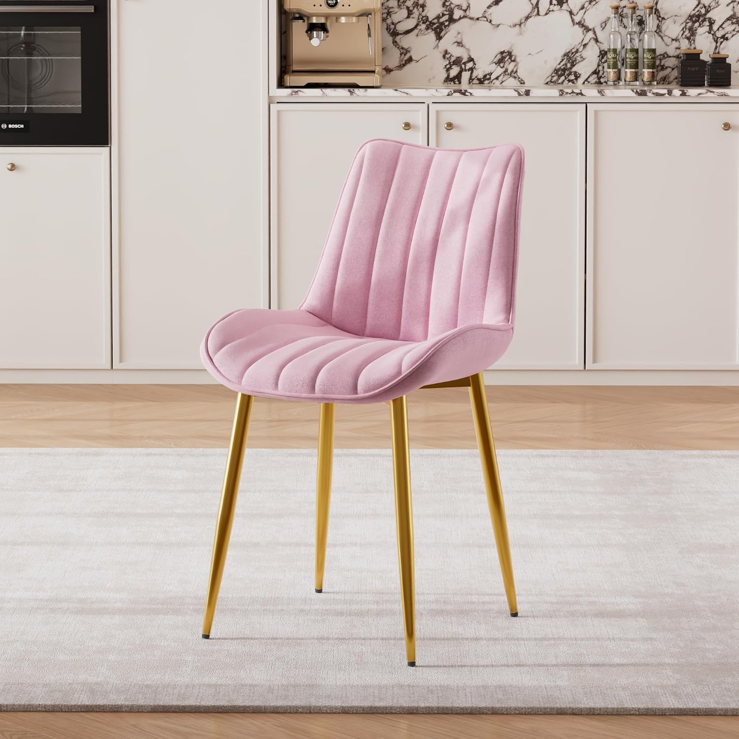 VECELO Dining Chairs Set of 2, Velvet Fabric & Metal Frame, Mordern Style for Kitchen, Living Room,Offcie, Pink